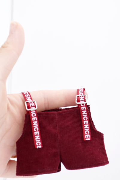 L4 Handmade Doll Red Corduroy Overalls For 17cm Plush Doll Like LBB Doll Sewing Outfit
