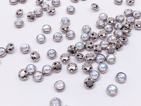 Rhinestones Chain 2mm SS6 (Silver Plated w/ Clear Rhinestones) (20cm L, MiniatureSweet, Kawaii Resin Crafts, Decoden Cabochons Supplies