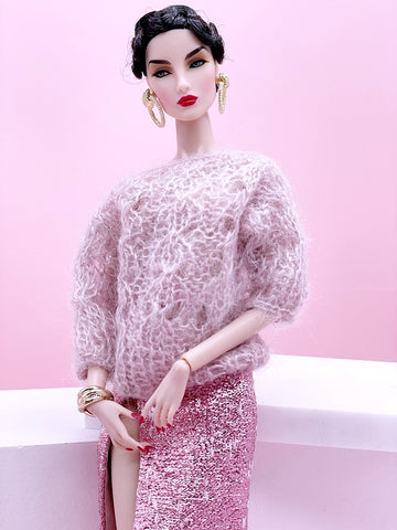 Handmade by Jiu 049 - Pink Oversize Knitting Sweater For 12“ Dolls Like Fashion Royalty FR Poppy Parker PP Nu Face NF