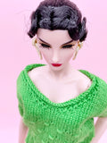 Handmade by Jiu 051 - Green Knitting Sweater Short Sleeve Patterned Top For 12“ Dolls Like Fashion Royalty FR Poppy Parker PP Nu Face