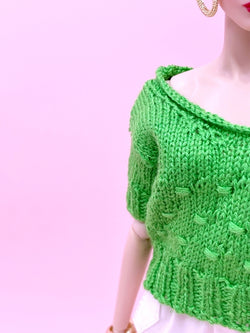 Handmade by Jiu 051 - Green Knitting Sweater Short Sleeve Patterned Top For 12“ Dolls Like Fashion Royalty FR Poppy Parker PP Nu Face