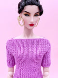 Handmade by Jiu 052 - Purple Knitting Sweater Short Sleeve Boat Neck Top For 12“ Dolls Like Fashion Royalty FR Poppy Parker Nu Face