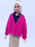 Handmade by Jiu 053 - Hot Pink Cardigan For 12“ Dolls Like Fashion Royalty FR Poppy Parker PP Nu Face NF