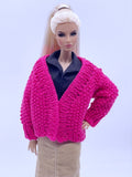 Handmade by Jiu 053 - Hot Pink Cardigan For 12“ Dolls Like Fashion Royalty FR Poppy Parker PP Nu Face NF