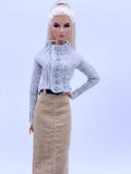 Handmade by Jiu 054 - Gray Cardigan For 12“ Dolls Like Fashion Royalty FR Poppy Parker PP Nu Face NF