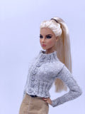 Handmade by Jiu 054 - Gray Cardigan For 12“ Dolls Like Fashion Royalty FR Poppy Parker PP Nu Face NF