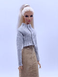 Handmade by Jiu 054 - Gray Cardigan For 12“ Dolls Like Fashion Royalty FR Poppy Parker PP Nu Face NF