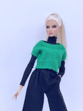 Handmade by Jiu 056 - Green Knitting Sweater Vest For 12“ Dolls Like Fashion Royalty FR Poppy Parker PP Nu Face NF