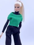 Handmade by Jiu 056 - Green Knitting Sweater Vest For 12“ Dolls Like Fashion Royalty FR Poppy Parker PP Nu Face NF