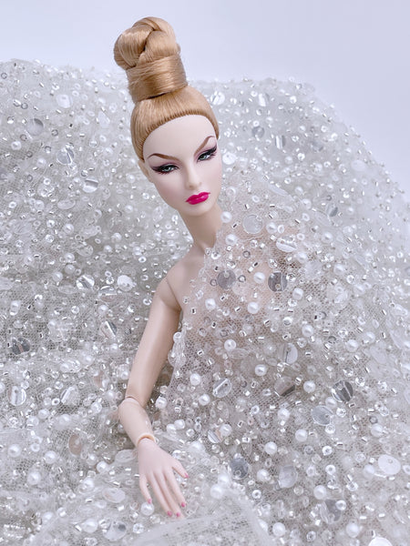 F038 Gorgeous Beads Sequin Lace Fabric 60×50cm Doll Sewing Craft Doll Clothes Making Sewing Supply
