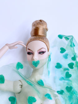 F041 Green 3D Heart Tulle Tie Dye Fabric 60×50cm Doll Sewing Craft Doll Clothes Making Sewing Supply