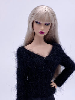 Handmade by Jiu 002 - Black V neck Sweater For 12“ Dolls Like Fashion Royalty FR Poppy Parker PP Nu Face NF