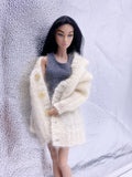 Handmade by Jiu 005 - White Oversize Cardigan Sweater For 12“ Dolls Like Fashion Royalty FR Poppy Parker PP Nu Face NF