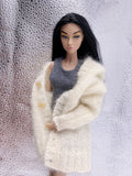 Handmade by Jiu 005 - White Oversize Cardigan Sweater For 12“ Dolls Like Fashion Royalty FR Poppy Parker PP Nu Face NF
