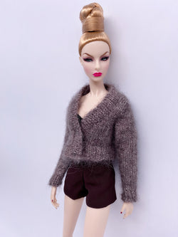 Handmade by Jiu 006 - Brown Cardigan Sweater For 12“ Dolls Like Fashion Royalty FR Poppy Parker PP Nu Face NF