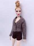 Handmade by Jiu 006 - Brown Cardigan Sweater For 12“ Dolls Like Fashion Royalty FR Poppy Parker PP Nu Face NF