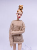 Handmade by Jiu 011 - Beige Casual Oversize Sweater For 12“ Dolls Like Fashion Royalty FR Poppy Parker PP Nu Face NF
