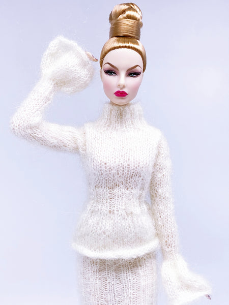 Handmade by Jiu 014 - White Turtle Neck Sweater For 12“ Dolls Like Fashion Royalty FR Poppy Parker PP Nu Face NF