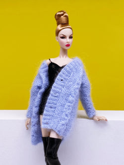 Handmade by Jiu 019 - Blue Casual Oversize Cardigan Sweater Clothes For 12“ Dolls Like Fashion Royalty FR Poppy Parker PP Nu Face NF