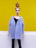 Handmade by Jiu 019 - Blue Casual Oversize Cardigan Sweater Clothes For 12“ Dolls Like Fashion Royalty FR Poppy Parker PP Nu Face NF