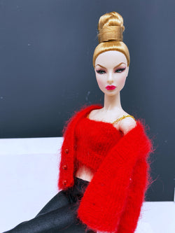 Handmade by Jiu 026 - Red Cardigan And Chain Knitting Tank Top For 12“ Dolls Like Fashion Royalty FR Nu Face NF
