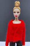 Handmade by Jiu 026 - Red Cardigan And Chain Knitting Tank Top For 12“ Dolls Like Fashion Royalty FR Nu Face NF