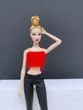 Handmade by Jiu 026 - Red Cardigan And Chain Knitting Tank Top For 12“ Dolls Like Fashion Royalty FR Nu Face NF