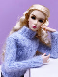 Handmade by Jiu 020 - Blue Cozy Turtle Neck Sweater For 12“ Dolls Like Fashion Royalty FR Poppy Parker PP Nu Face NF