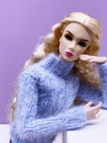 Handmade by Jiu 020 - Blue Cozy Turtle Neck Sweater For 12“ Dolls Like Fashion Royalty FR Poppy Parker PP Nu Face NF