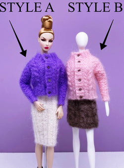 Handmade by Jiu 022 - Purple Cute Pattern Cardigan Sweater Clothes For 12“ Dolls Like Fashion Royalty FR Poppy Parker PP Nu Face NF