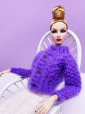 Handmade by Jiu 022 - Purple Cute Pattern Cardigan Sweater Clothes For 12“ Dolls Like Fashion Royalty FR Poppy Parker PP Nu Face NF