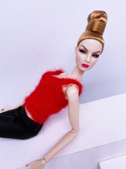 Handmade by Jiu 024 - Red Knitting Tank Top For 12“ Dolls Like Fashion Royalty FR Nu Face NF