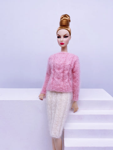 Handmade by Jiu 021 - Pink Cozy Turtle Sweater Doll Clothes Top For 12“ Dolls Like Fashion Royalty FR Poppy Parker PP Nu Face NF