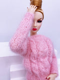 Handmade by Jiu 021 - Pink Cozy Turtle Sweater Doll Clothes Top For 12“ Dolls Like Fashion Royalty FR Poppy Parker PP Nu Face NF