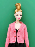 Handmade by Jiu 029 -  Pink Cardigan With Cute Buttons On The Sleeves For 12“ Dolls Like Fashion Royalty FR Poppy Parker PP Nu Face NF