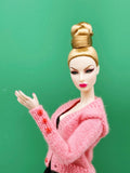 Handmade by Jiu 029 -  Pink Cardigan With Cute Buttons On The Sleeves For 12“ Dolls Like Fashion Royalty FR Poppy Parker PP Nu Face NF