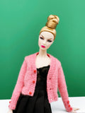 Handmade by Jiu 029 -  Pink Cardigan With Cute Buttons On The Sleeves For 12“ Dolls Like Fashion Royalty FR Poppy Parker PP Nu Face NF