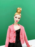 Handmade by Jiu 029 -  Pink Cardigan With Cute Buttons On The Sleeves For 12“ Dolls Like Fashion Royalty FR Poppy Parker PP Nu Face NF
