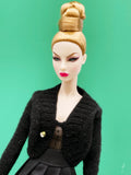 Handmade by Jiu 031 - Black Mini Cardigan Sweater For 12“ Dolls Like Fashion Royalty FR Poppy Parker PP Nu Face NF