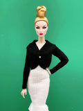 Handmade by Jiu 031 - Black Mini Cardigan Sweater For 12“ Dolls Like Fashion Royalty FR Poppy Parker PP Nu Face NF