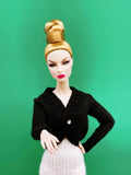 Handmade by Jiu 031 - Black Mini Cardigan Sweater For 12“ Dolls Like Fashion Royalty FR Poppy Parker PP Nu Face NF