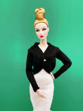 Handmade by Jiu 031 - Black Mini Cardigan Sweater For 12“ Dolls Like Fashion Royalty FR Poppy Parker PP Nu Face NF