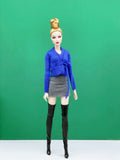 Handmade by Jiu 032 - Royal Blue Cardigan With Tie Belt Sweater For 12“ Dolls Like Fashion Royalty FR Poppy Parker PP Nu Face NF