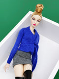 Handmade by Jiu 032 - Royal Blue Cardigan With Tie Belt Sweater For 12“ Dolls Like Fashion Royalty FR Poppy Parker PP Nu Face NF