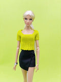 Handmade by Jiu 050 - Green Knitting Sweater Short Sleeve Top For 12“ Dolls Like Fashion Royalty FR Poppy Parker PP Nu Face NF