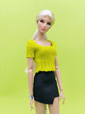 Handmade by Jiu 050 - Green Knitting Sweater Short Sleeve Top For 12“ Dolls Like Fashion Royalty FR Poppy Parker PP Nu Face NF