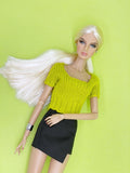 Handmade by Jiu 050 - Green Knitting Sweater Short Sleeve Top For 12“ Dolls Like Fashion Royalty FR Poppy Parker PP Nu Face NF