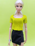 Handmade by Jiu 050 - Green Knitting Sweater Short Sleeve Top For 12“ Dolls Like Fashion Royalty FR Poppy Parker PP Nu Face NF