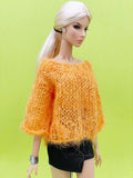 Handmade by Jiu 048 - Orange Oversize Knitting Sweater For 12“ Dolls Like Fashion Royalty FR Poppy Parker PP Nu Face NF