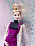 Handmade by Jiu 034 - Dark Purple Knitting Sweater Dress For 12“ Dolls Like Fashion Royalty FR Poppy Parker PP Nu Face NF
